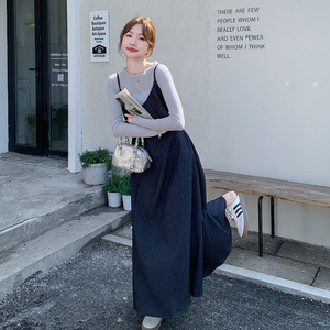 韩系通勤高级感淡人吊带连衣裙套装2025秋季新款显瘦打底衫两件套图片