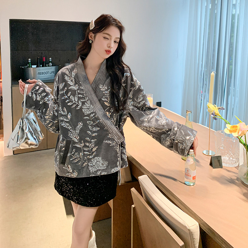 新中式国风印花外套女2025春季新款高级感复古慵懒休闲短款上衣潮,女装短外套,2C029