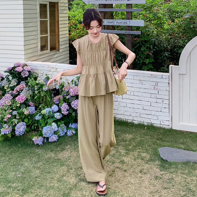 现货：夏装新款小香减龄小飞袖上衣＋阔腿裤2C135-5085P135K198,女装套装/套裙,2C135