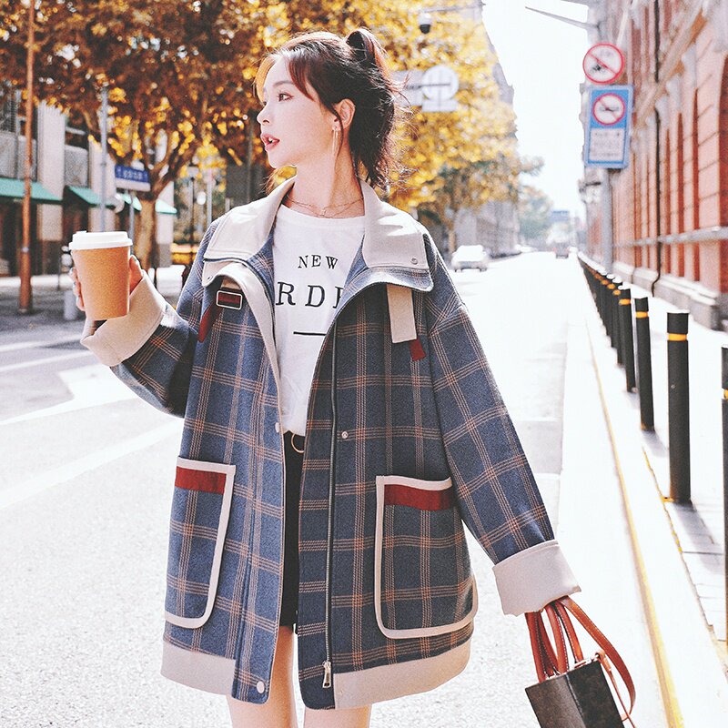 【24春】撞色包边大口袋格子工装外套2188-P135控188,女装风衣,2C069