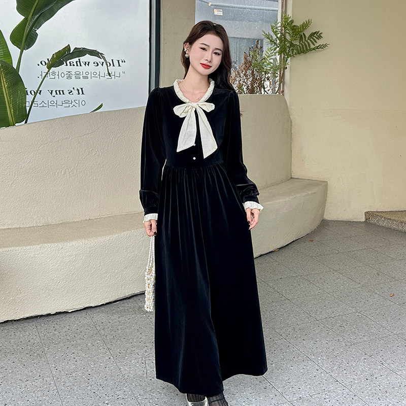 2025春装丝绒拼色连衣裙2C092-5123-P115-K178,女装连衣裙,2C092