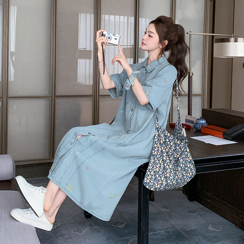 现货款号7716刺绣牛仔裙+牛仔发箍P155K228,女装连衣裙,2D043