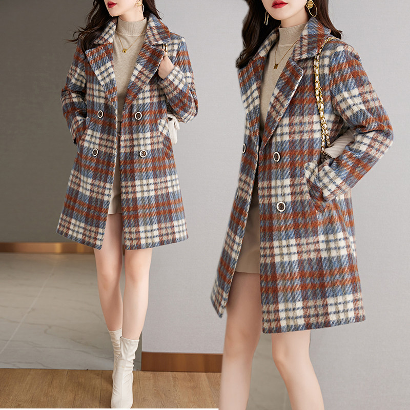 时尚翻领双排扣加棉呢料大衣,女装棉衣/棉服,乐衣轩