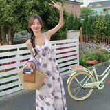 紫色碎花吊带裙女夏季薄款开衫披肩两件套连衣裙时尚搭配一整套，女装套装/套裙，2C057
