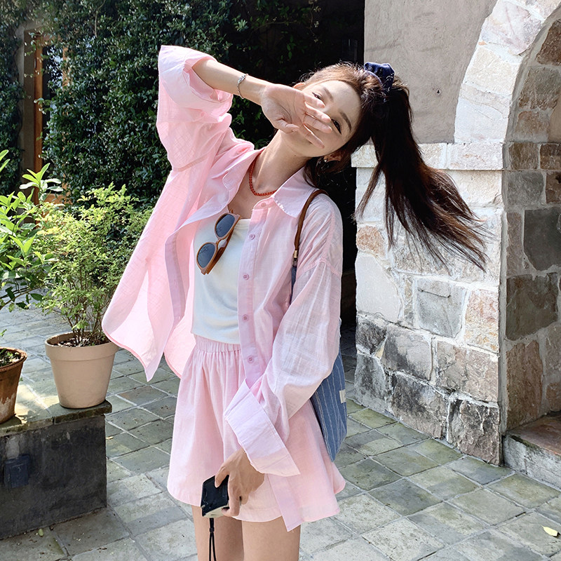 POLO领粉色防晒衣两件套女2025夏季薄款时尚甜美浪漫减龄显瘦套装,女装套装/套裙,2D148