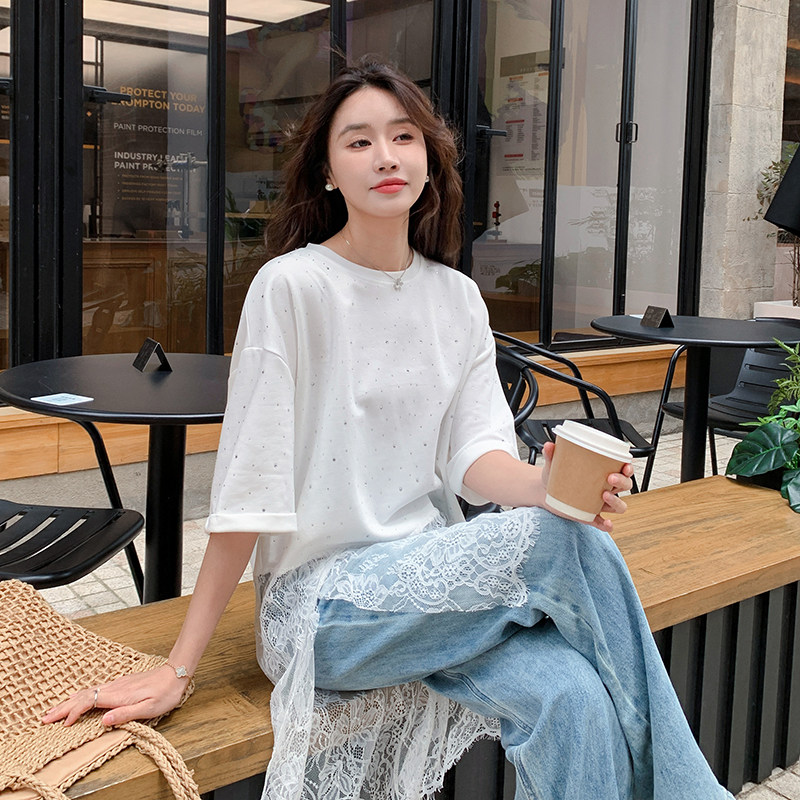 2025新款春装现货重工烫钻蕾丝屁帘打底衫2C087-25831-P110-K173,女装蕾丝衫/雪纺衫,2C087