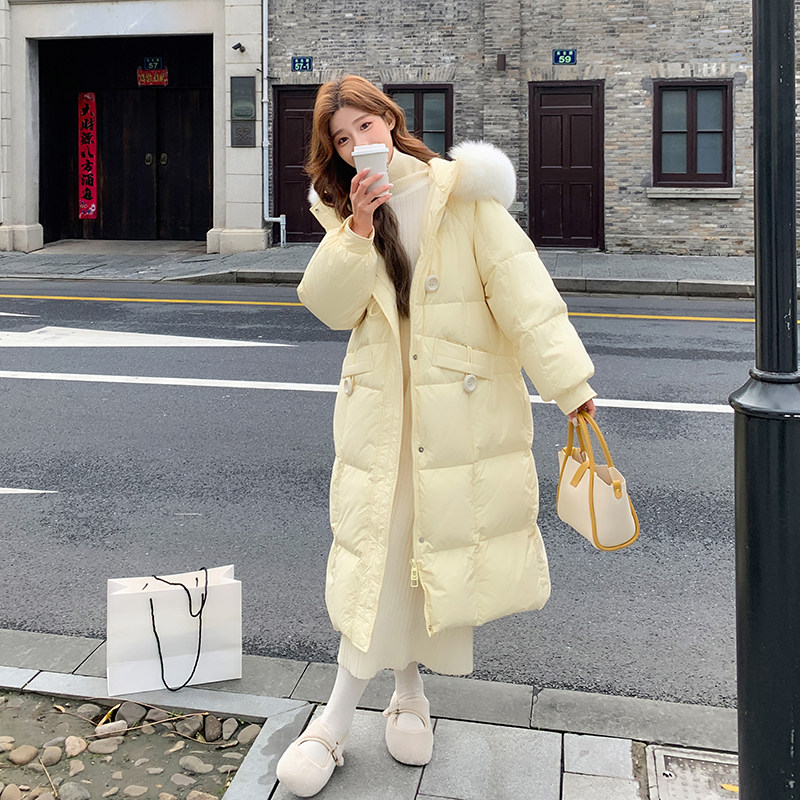 现货奶黄色长款羽绒服超长过膝2025冬季新款8161-P345-K498,女装羽绒服,2B222