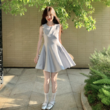 法式高级感蓝色无袖连衣裙女夏2025新款超火好看绝美背心收腰短裙，女装连衣裙，2C159