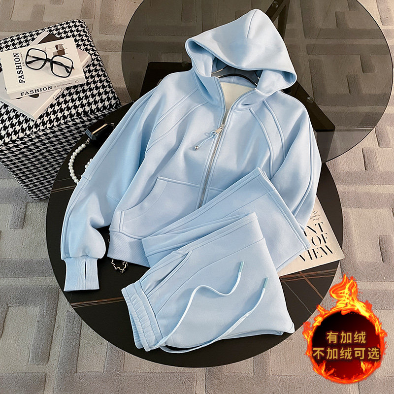 网红炸街运动套装女春季新款韩系连帽卫衣直筒裤显高显瘦两件套潮,女装套装/套裙,2C310