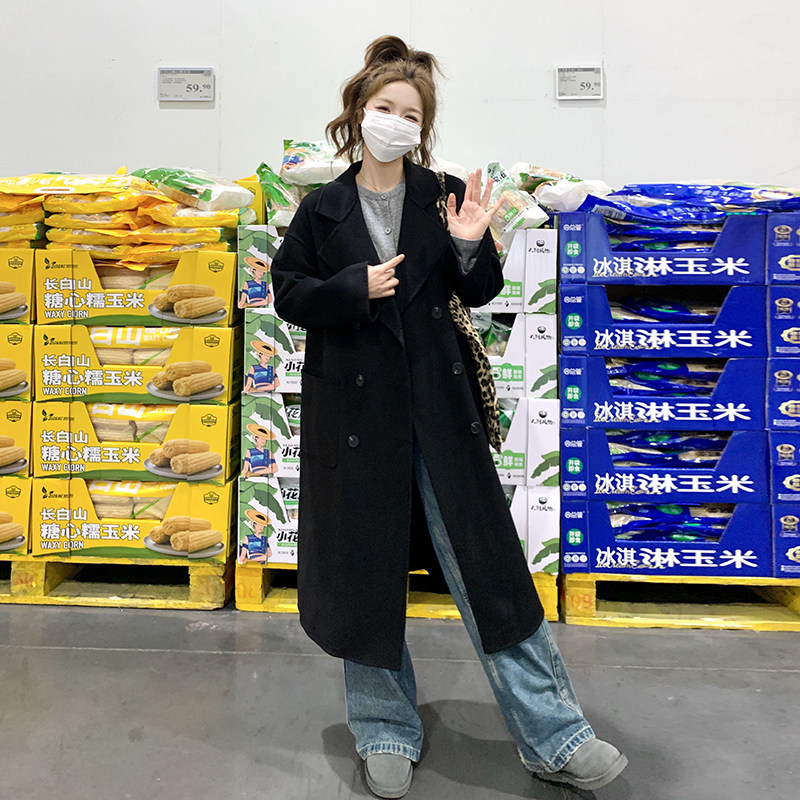 现货赫本风黑色气质双面羊毛大衣2C212-G20-P225-K328,女装毛呢外套,2C212