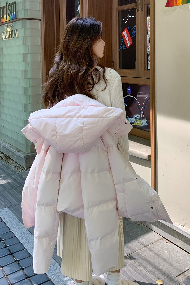 新款桃粉色短款羽绒服女2025年新款韩版小个子宽松加厚白鸭绒,女装羽绒服,2C177