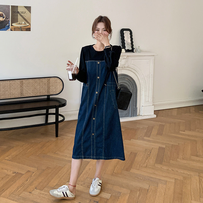 现货：春秋装新款牛仔拼色宽松百搭连衣裙C135-2371P125K178，女装连衣裙，2C135