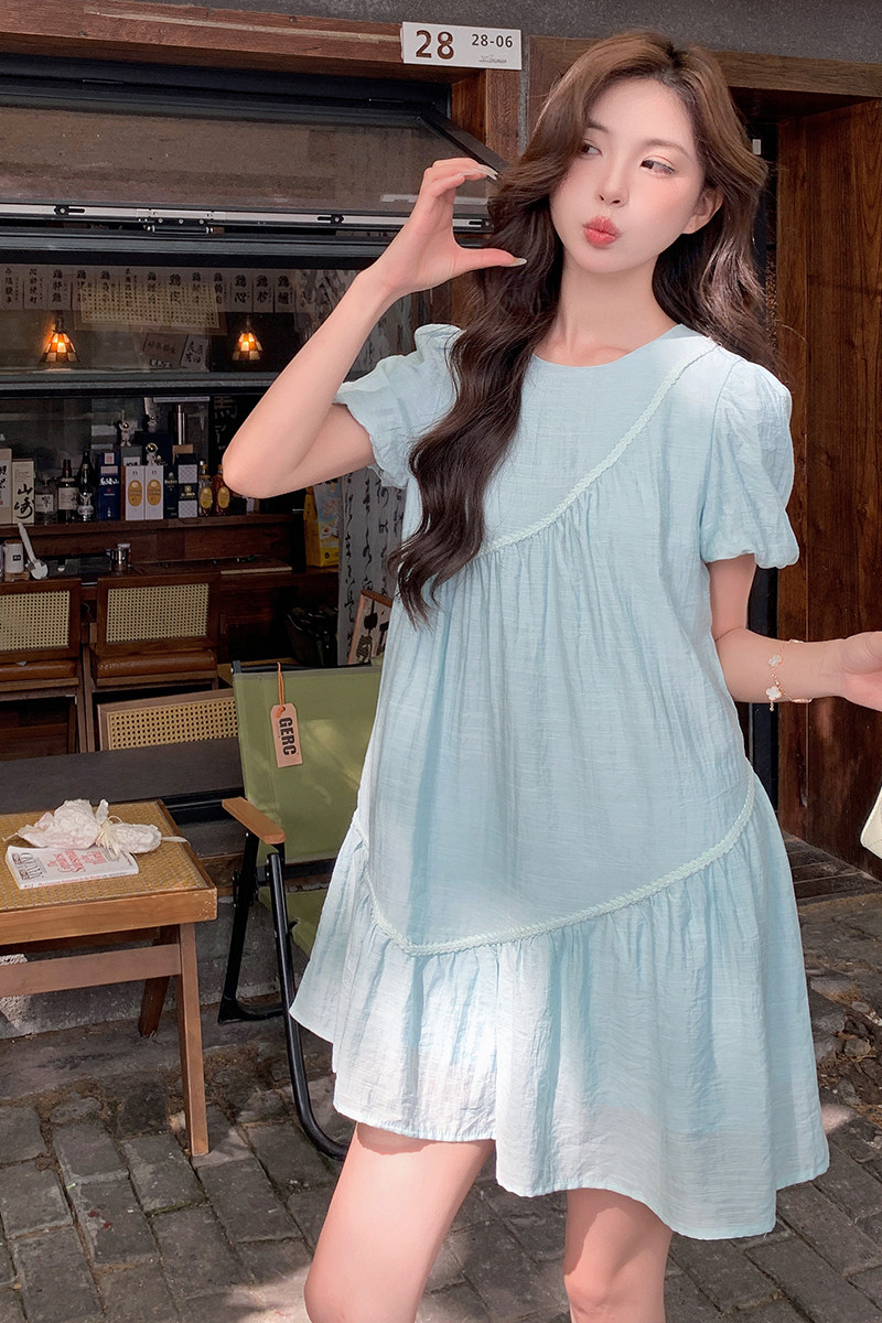 法式森系减龄初恋连衣裙女2025夏季新款韩版宽松显瘦泡泡袖短裙子,女装连衣裙,2C057