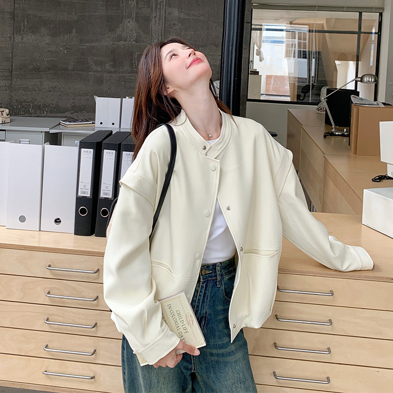 新款现货乳白色休闲棒球服外套女2C052-6611-P135-K188,女装短外套,2C052