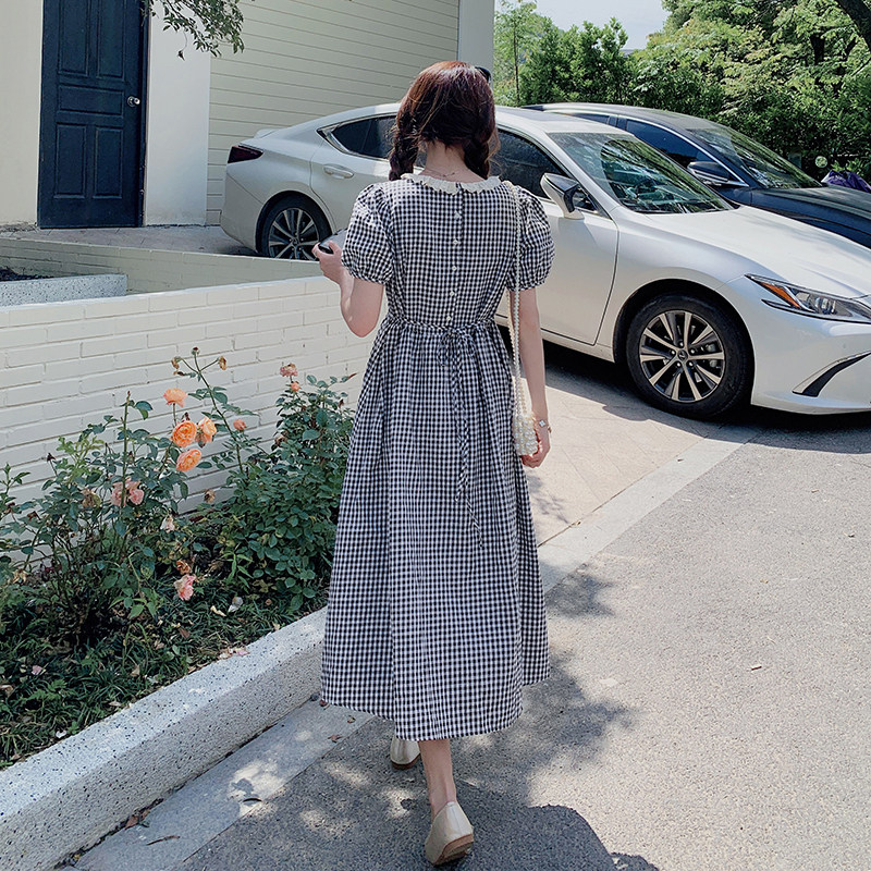 主推面料已下夏季花边领格子连衣裙2C032831P105K158,女装连衣裙,2C032