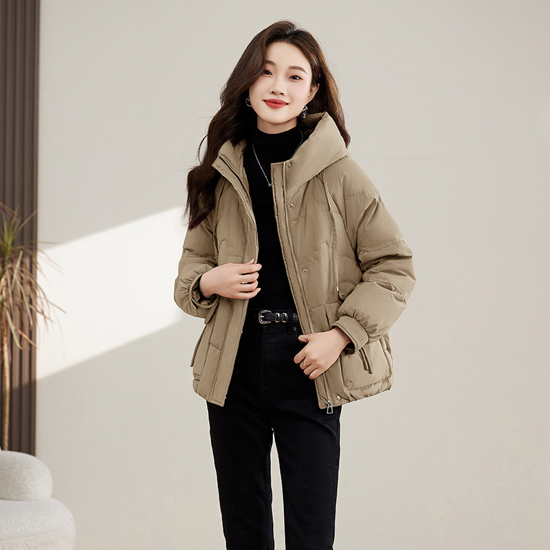 连帽羽绒服女2025年冬季新款加厚保暖宽松显瘦大红色过年喜庆外套,女装羽绒服,蓝朵琳