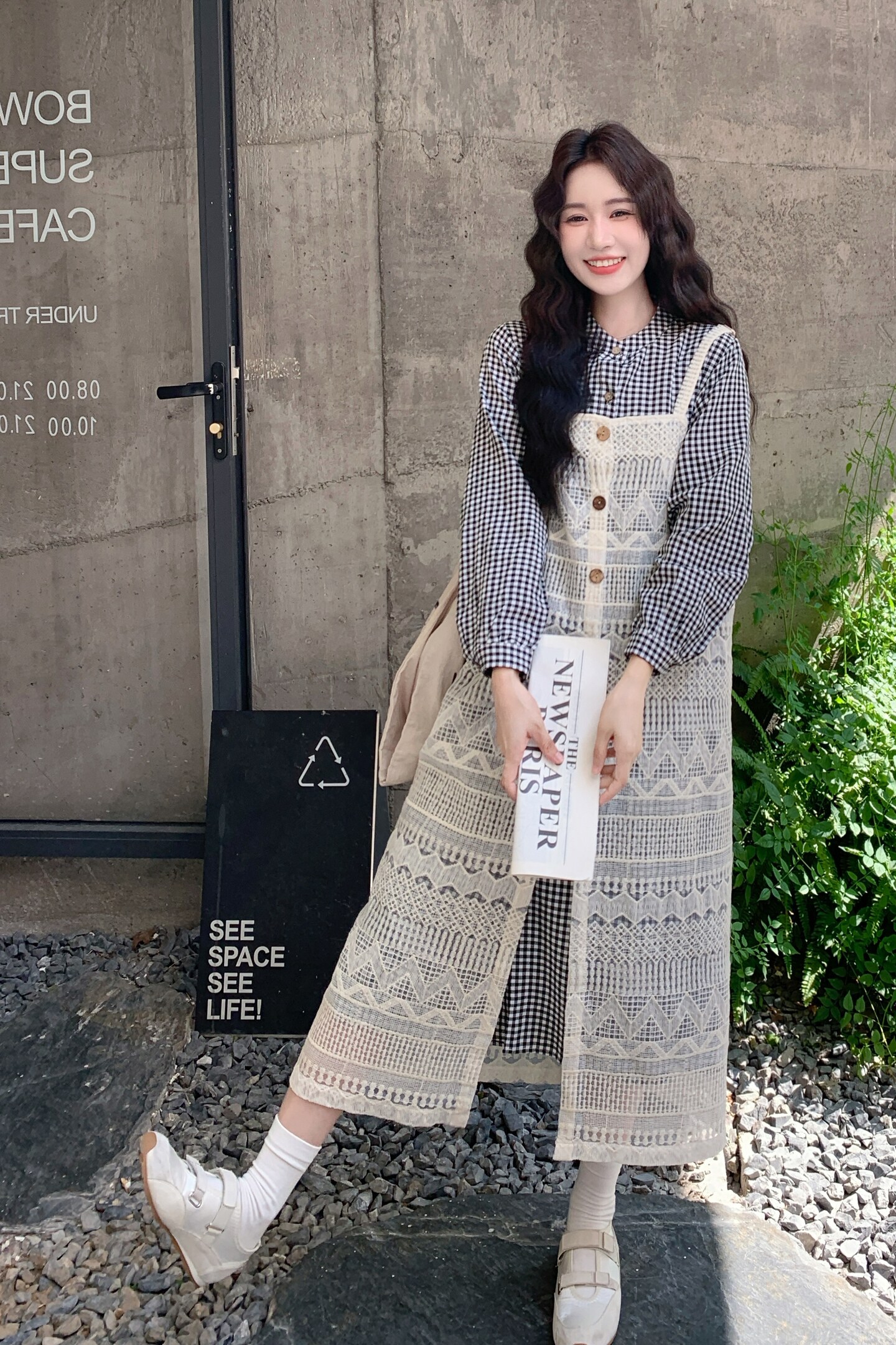 叠穿条纹连衣裙时尚套装女2025秋季新款爆款减龄背带裙超火两件套,女装套装/套裙,2C323