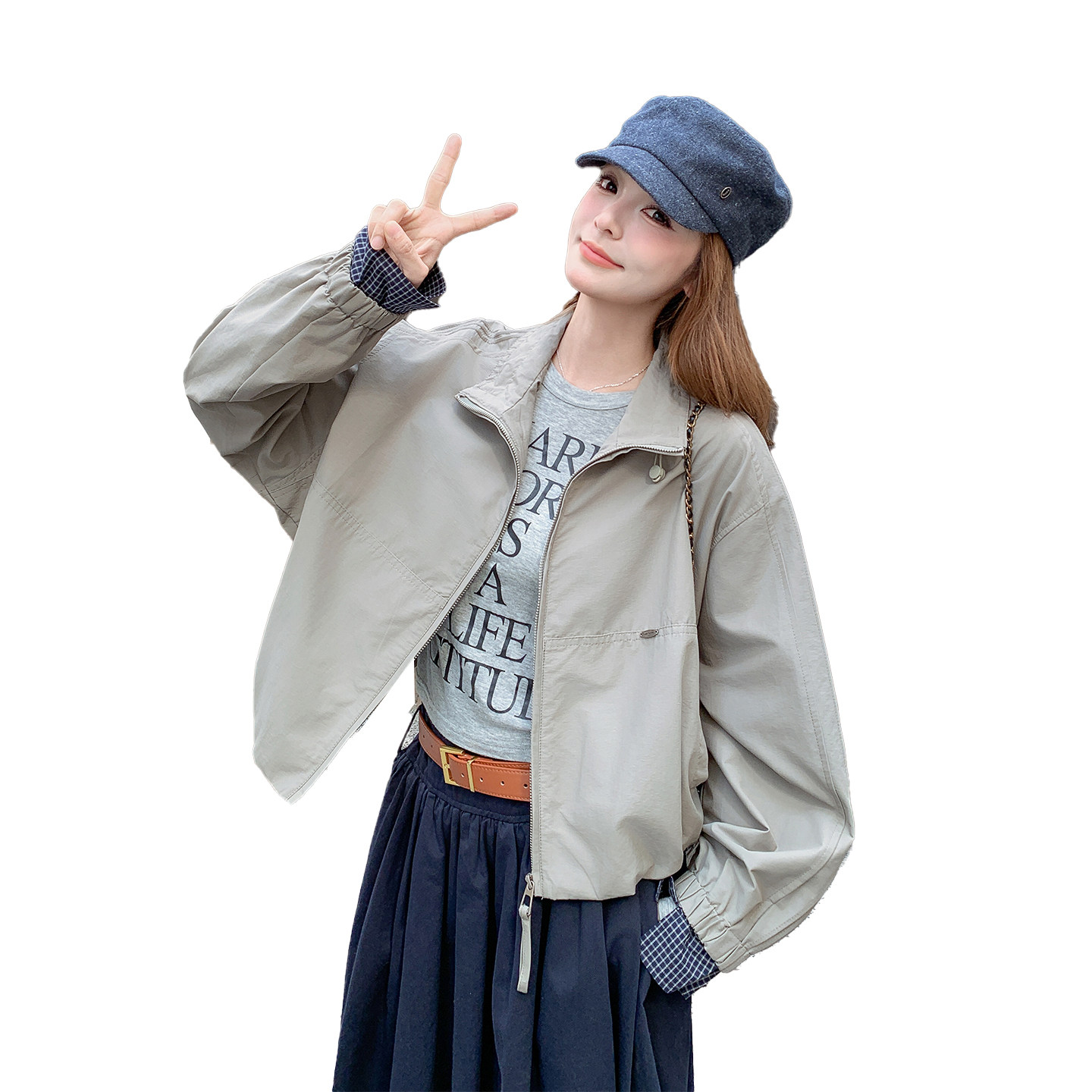 灰色又酷又飒减龄工装外套女秋季2025新款小个子巨好看的休闲夹克,女装短外套,2C126
