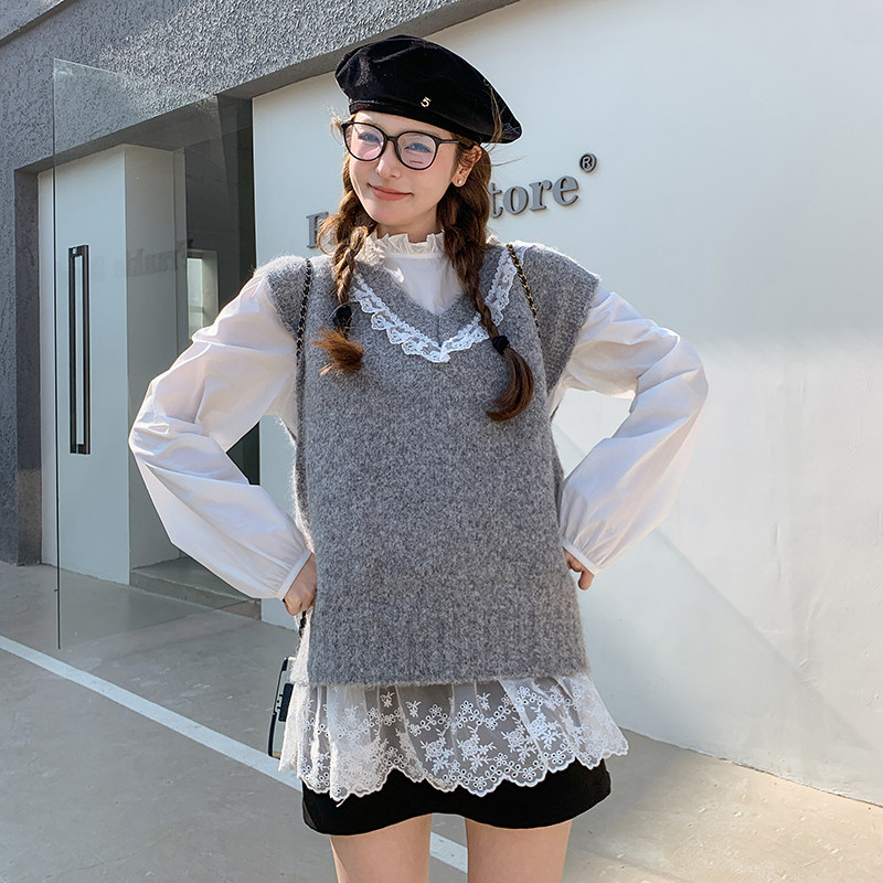 开春穿搭一整套女小个子2025超火独特超好看甜美减龄针织马甲套装,女装套装/套裙,2C166