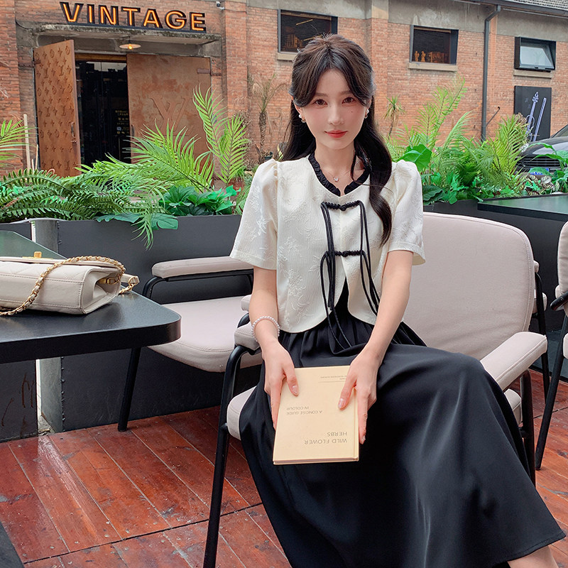 新款现货 新中式加外套吊代连衣裙女两件套 批145控208图片