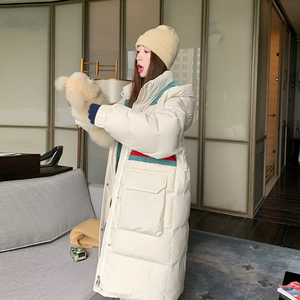 韩系chic米白色中长款连帽羽绒服女冬季超火好看高级小众加厚外套图片