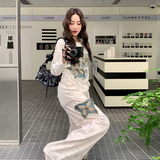 INS风松弛感氛围感时尚套装套装冬季提花圆领时尚春秋长袖休闲，女装套装/套裙，2C087