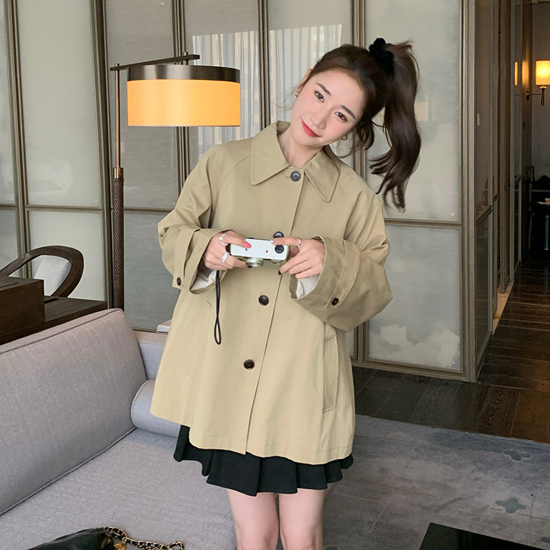 浅卡其短款风衣外套女小个子2025秋季新款法式宽松减龄英伦风上衣,女装短外套,2C203