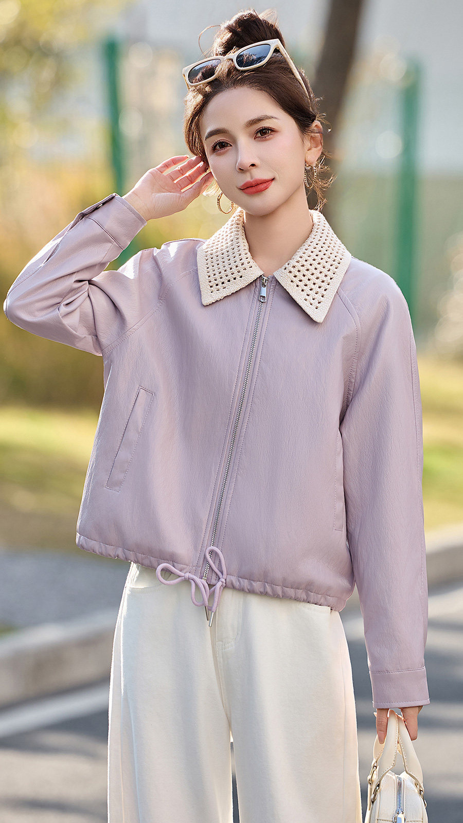 已出货春装新品小皮衣外套女短款潮流时尚显瘦拼接polo领上衣潮,女装皮衣,吾爱衣