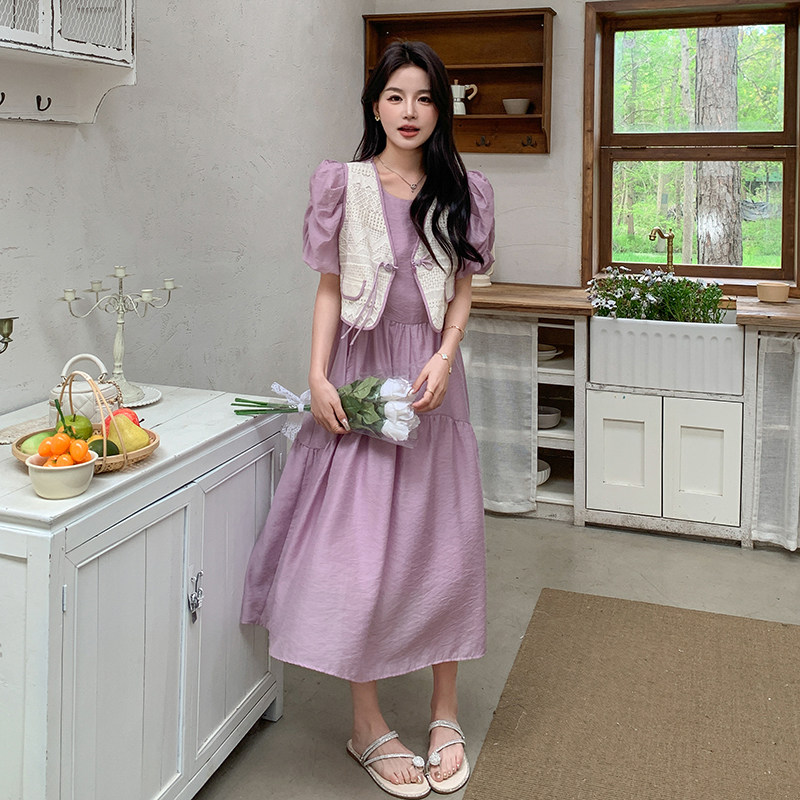 2025年夏装新款马甲紫色连衣裙假两件套2C133-990-P135-K188,女装连衣裙,2C133