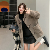 韩系减龄加厚牛角扣羊羔毛外套女2025年冬季新款显瘦保暖棉服棉袄，女装毛呢外套，2D043