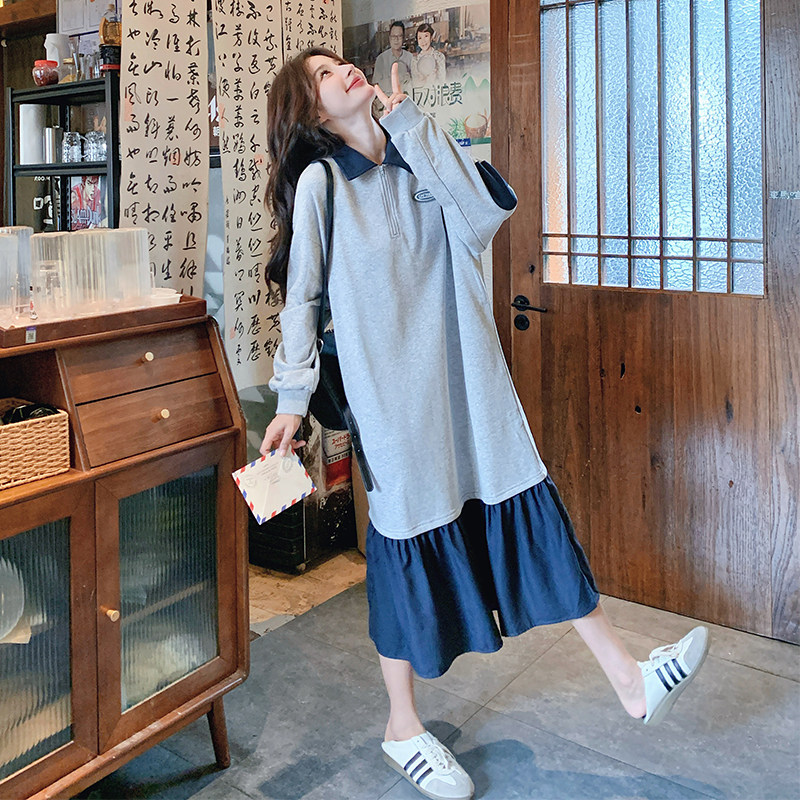 【现货】2026秋装撞色拼接灰色连衣裙2C056-6807-P120控178,女装连衣裙,2C056