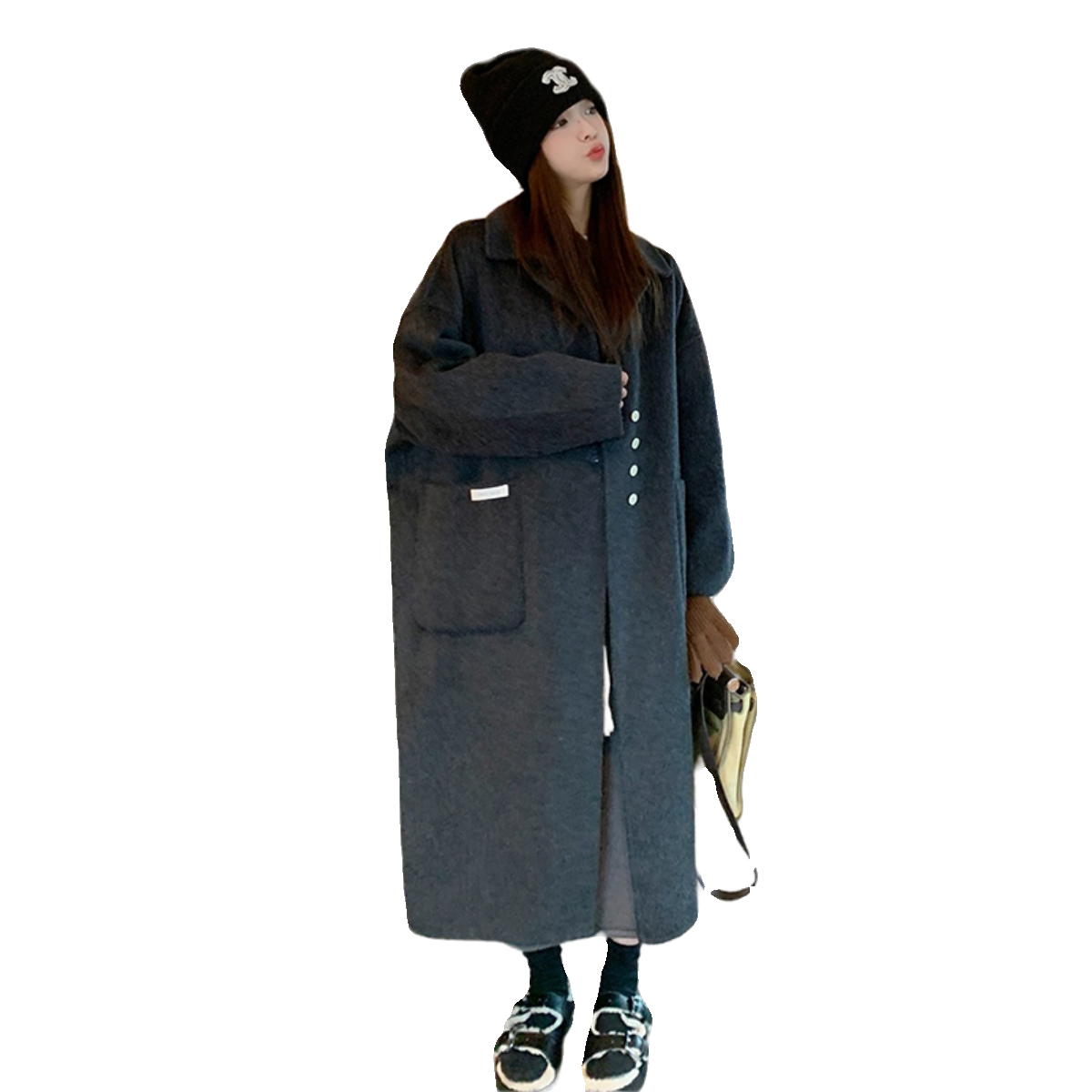 【现货】双面羊驼绒混色长毛大衣P260K388,女装毛呢外套,2C333