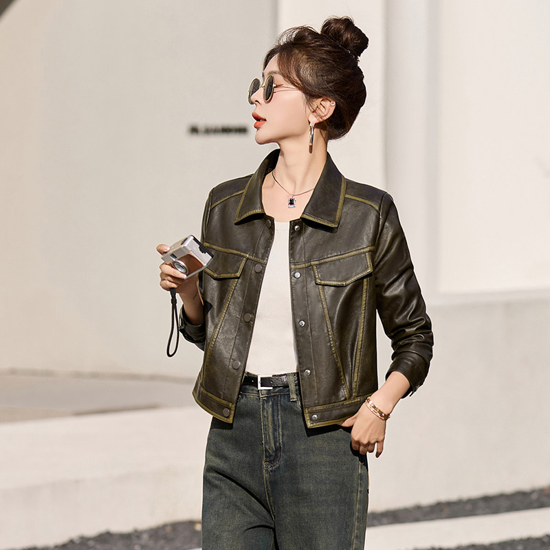 2026春装新款休闲小个子修身机车服PU皮夹克,女装皮衣,自然秀