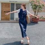 INS风老钱风慵懒风时尚套装夏季宽松学院风肯豆风显瘦气质牛仔，女装套装/套裙，2C212
