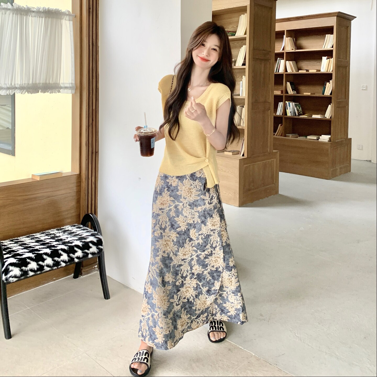 法式浪漫度假风针织衫碎花半身裙套装女两件套6258P145K208图片