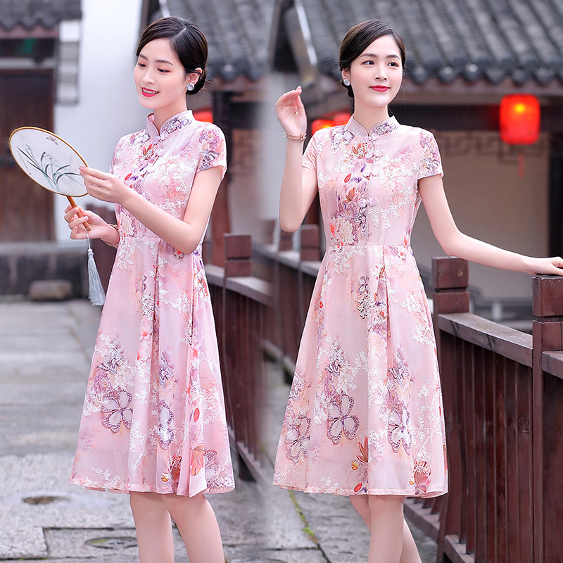 高档旗袍超精致2025年夏季新款简约优雅气质复古立领设计时尚修身,女装连衣裙,锦绣伊人