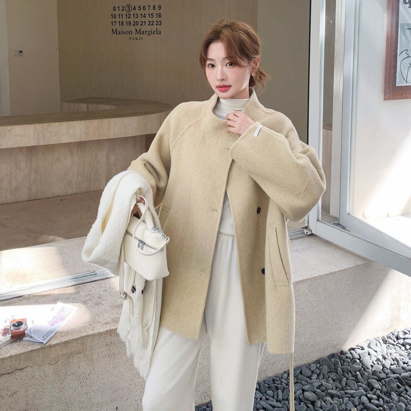 韩系设计感减龄双面呢羊毛大衣女2025秋冬新款超好看收腰呢子外套图片