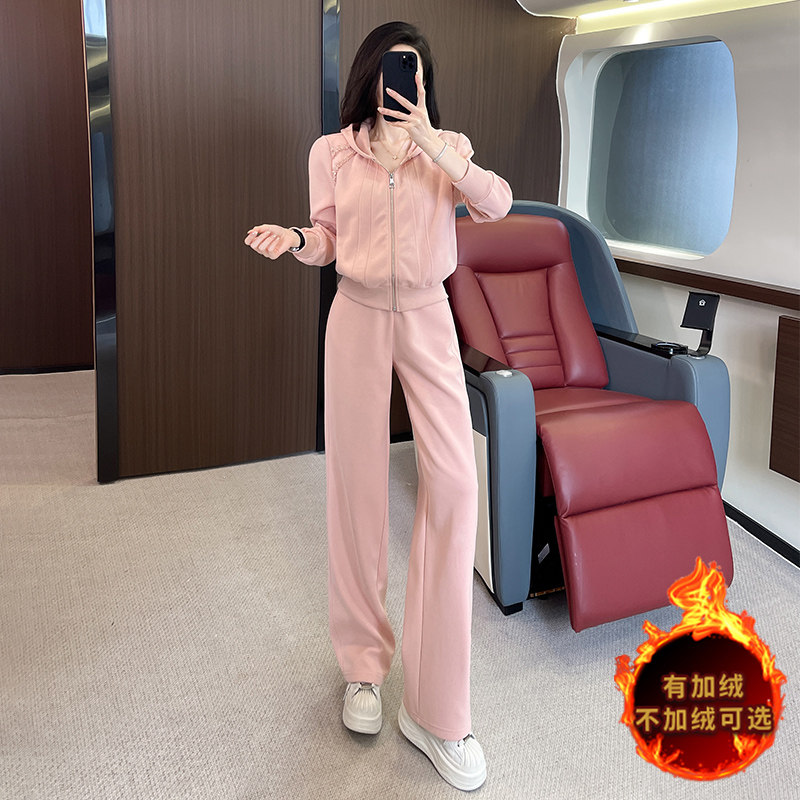 潮牌连帽卫衣显瘦阔腿裤运动两件套潮,女装套装/套裙,2C310