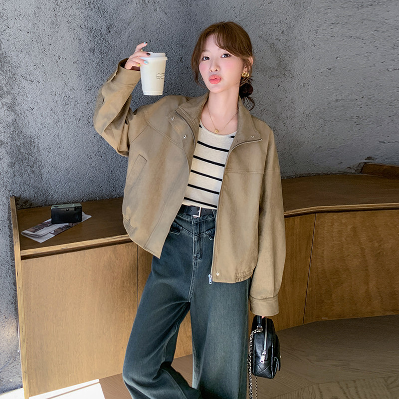 卡其色时尚休闲外套女2026新款小个子炸街气质减龄百搭夹克,女装短外套,2C166