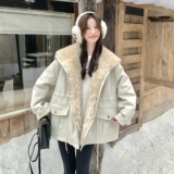 羊羔毛领派克羽绒服女2025冬季新款设计感加厚收腰显瘦白鸭绒外套，女装羽绒服，2C227