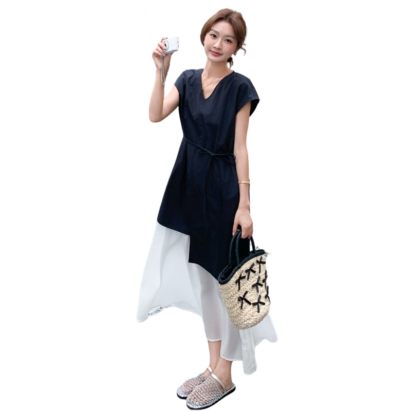 现货夏季新品时尚显瘦假两件短袖连衣裙2C259-9918-P145-K218,女装连衣裙,2C259