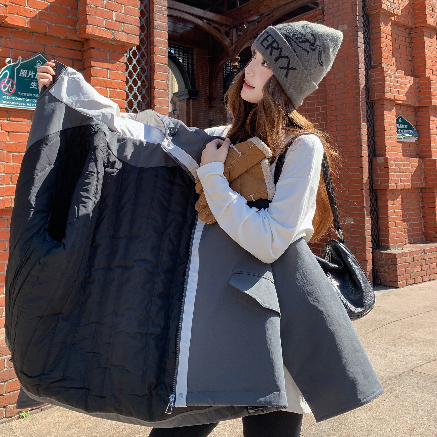 灰色连帽轻薄羽绒棉服女冬季保暖加厚小个子工装休闲宽松棉衣外套,女装棉衣/棉服,2C218