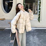 韩系白色针织立领羽绒服女冬新款超火好看高级小众保暖加厚短外套，女装羽绒服，2C012