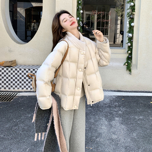 韩系白色针织立领羽绒服女冬新款超火好看高级小众保暖加厚短外套图片
