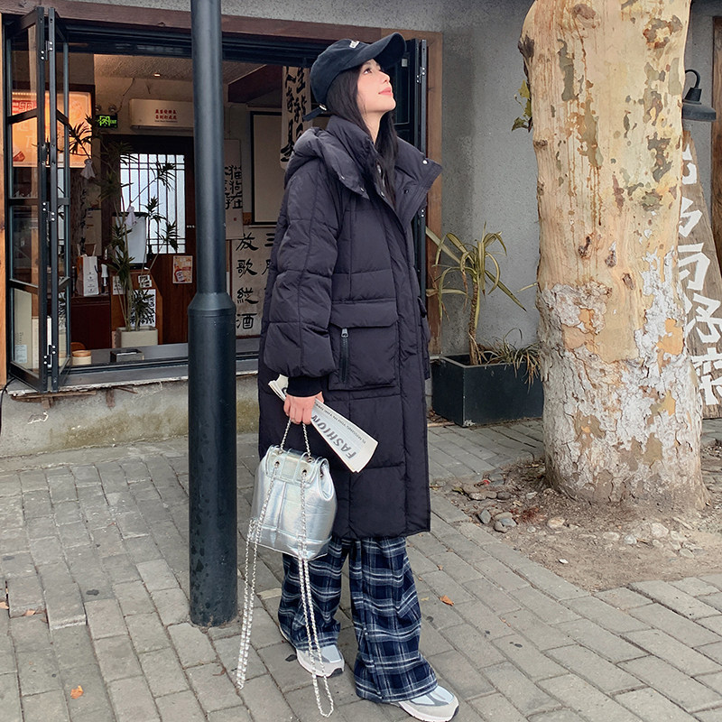 新款红色连帽羽绒服女冬2025新款韩系高级感中长款厚外套,女装羽绒服,2C177