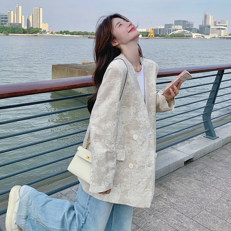 现货休闲减龄V领提花西装外套2C117-1723P140K198,女装西装,2C117