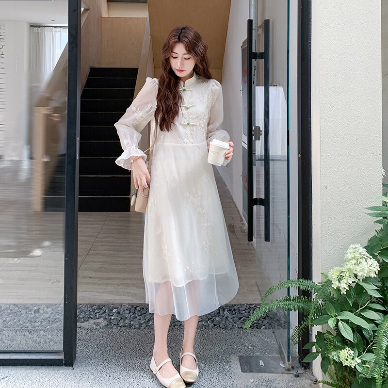 新中式国风连衣裙少女秋季2025新款小个子减龄甜美森系收腰裙子,女装连衣裙,2C323