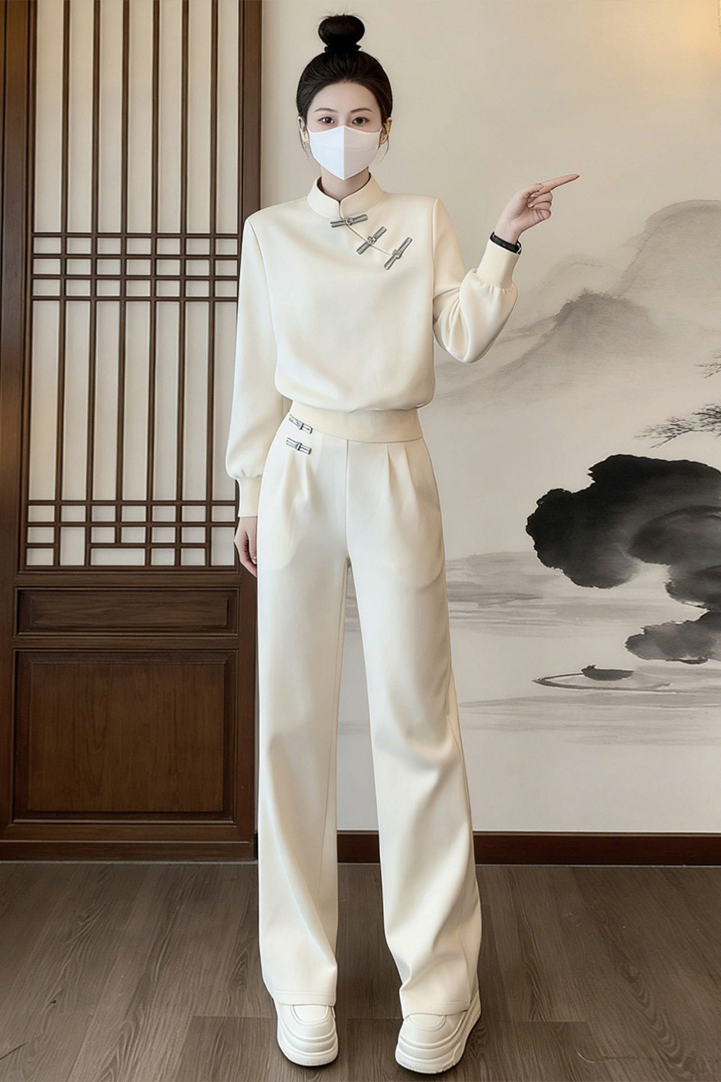 设计感风休闲运动套装女春新款洋气减龄新中式卫衣阔腿裤两件套,女装套装/套裙,2C310