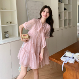 粉色蝴蝶结连衣裙女2025夏季新款法式温柔风甜美减龄小个子娃娃裙，女装连衣裙，2C113
