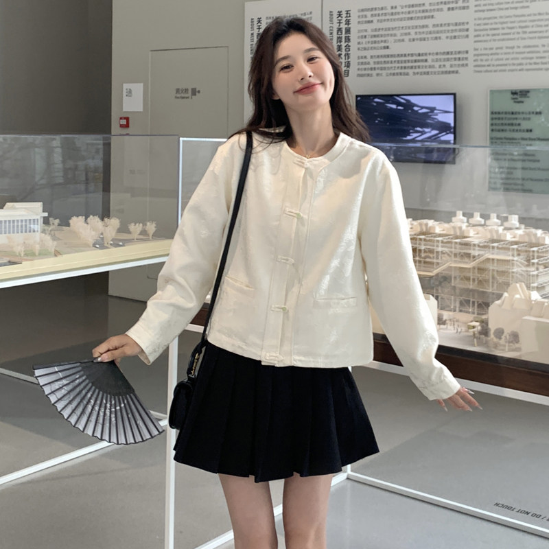 白色提花小香风国风外套女2025春季新款小个子新中式洋气百搭上衣,女装短外套,2D143